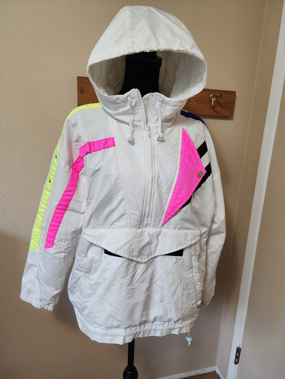 Vintage Obermeyer White Ski Neon Colorblock Windbreaker Jacket